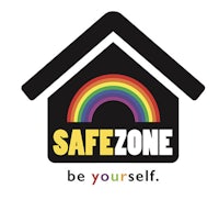 a rainbow house with the words safe zone be your self